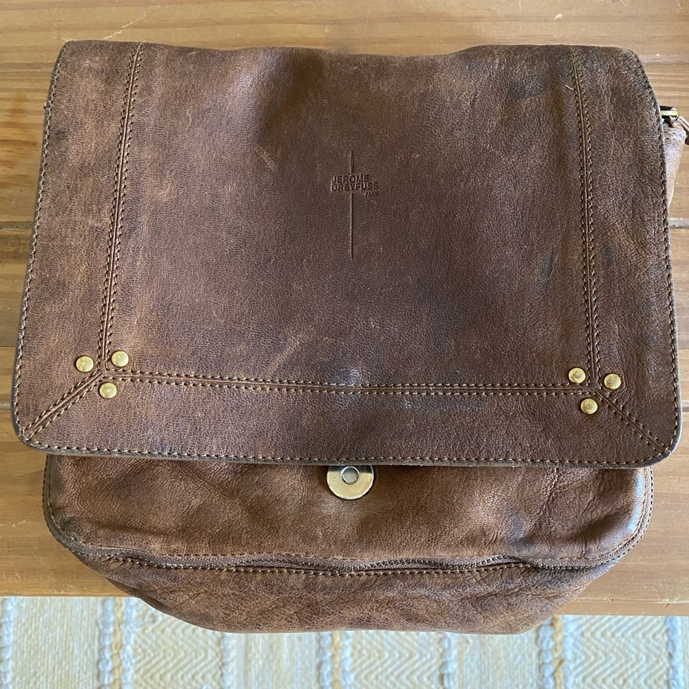 Tobacco Jerome Dreyfuss Albert brown leather shoulder satchel bag - Picture 2 of 5